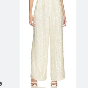 House of Harlow 1960 Cream Sequin Wide-Leg Pants
